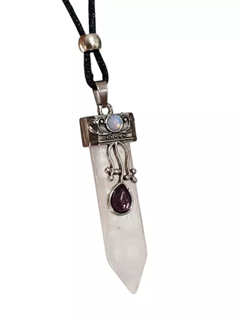 Quartz Necklace Flower Point Pendant Amethyst Moonstone All Healer Gemstone