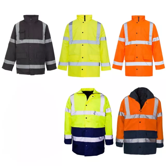 Hi Vis Parka Safety Viz Jacket Coat Waterproof Two Tone Yellow Orange Workwear