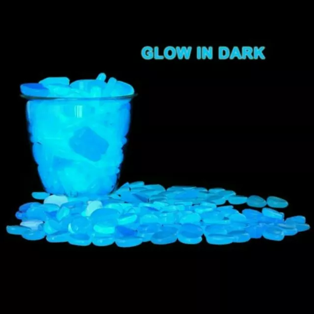 100PCS Glow In The Dark Luminous Pebbles Stones Garden Aquarium Fish Tank Blue