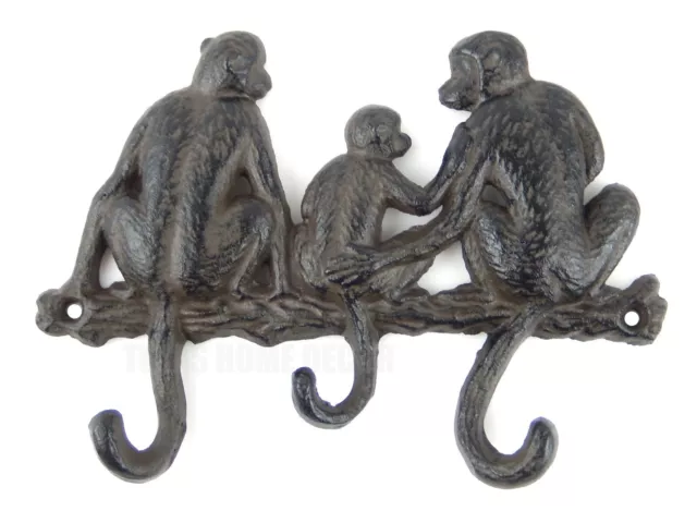 Monkey Family Tail Coat Rack Wall Hooks Cast Iron Key Towel Hanger Rustic Safari