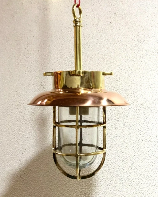 Home Interior Art Deco Brass Hanging Light with Copper Cover Shade Lot of 5