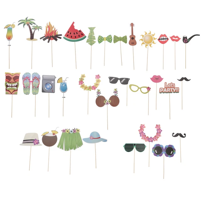 28 pièces Hawaï Photo Booth Props Kit Beach Vacation Seaside Photobooth