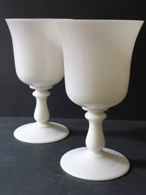 Pair Of French Pv Portieux Vallerysthal Milk Glass Large Water Goblets Glasses