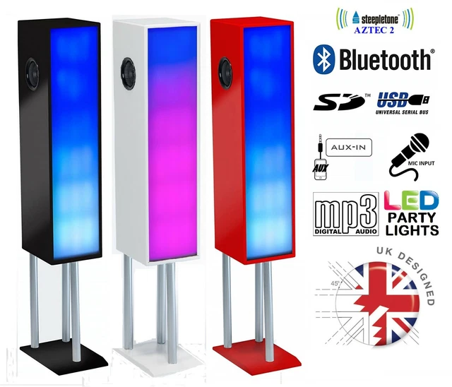 AZTEC 100W BIG Large Bluetooth Tower Speaker With Party LED Disco