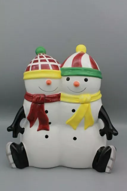 Snowman Cookie Jar Christmas Holiday Large Canister  11" Tall