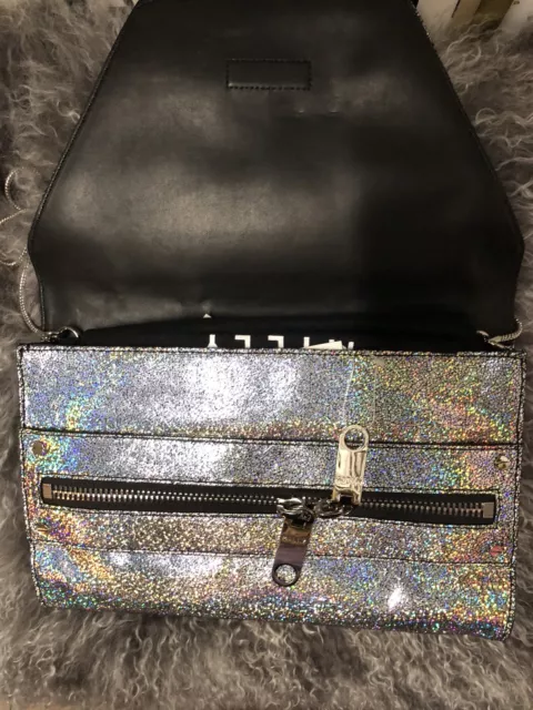 MILLY Designer Purse Holographic Clutch With Snake Chain Hologram Silver Purse 2