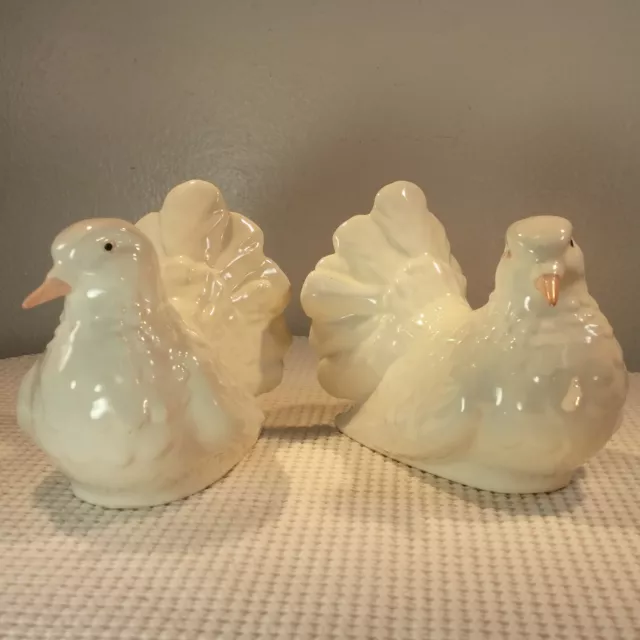 Lot of (2) Vintage Porcelain Goebel West Germany Fantail Dove Pigeons Love Birds