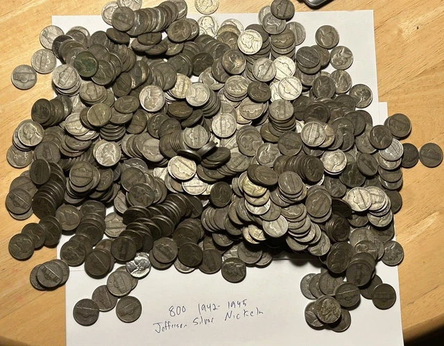 1942 To 1945 Jefferson Silver War Time Nickel Lot / 800 Coins / 40 Rolls