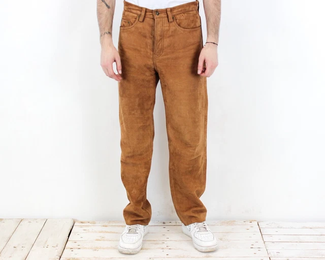 Maddox Uomo W32 L32 Camoscio Pantaloni Motociclista Motocicletta Rocker Marrone