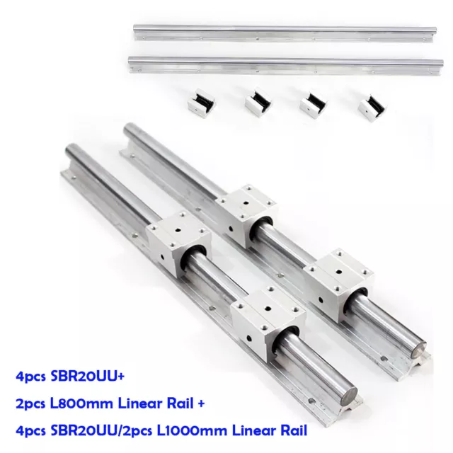 Linear 800-1000mm 2x SBR20 Linear Slide Guide Shaft Rail Rod 4x Bearing Block