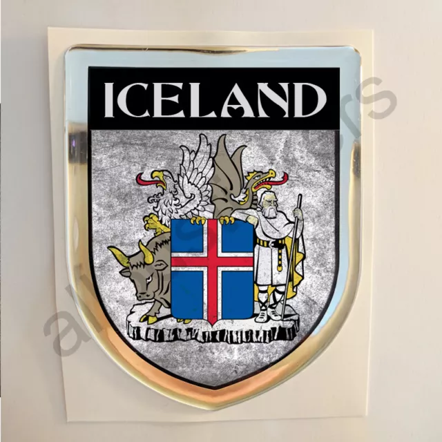 Islanda Adesivi Scudetto 3D Emblema Stemma Sporco Resinato Adesivo Resinati