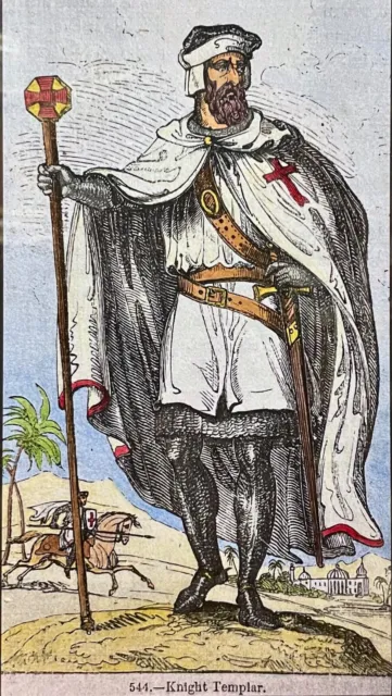 Knight Templar Framed Hand-Colored Modern Print From 1848 Original * Freemasonry