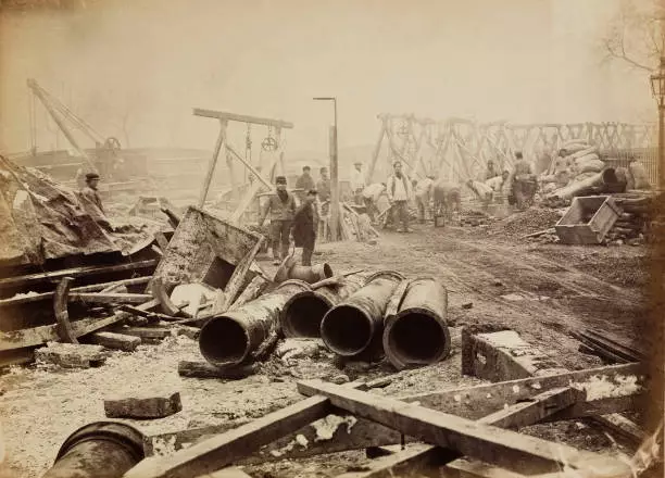 Construction Of The Metropolitan District Railway, Westminster 1 Train Old Photo