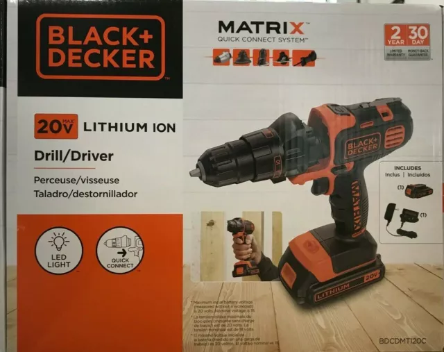 Black+decker 20V Max Matrix Cordless Drill/Driver Kit, White (BDCDMT120WC1FF)