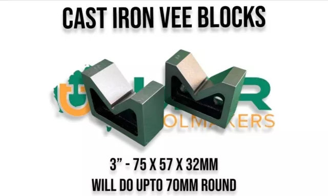 Vee Blocks 3" Ground (MATCHING PAIR) 75 x 32 x 57 mm - Takes Up To 70mm Round