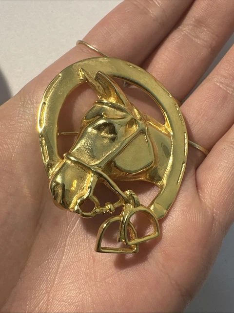 Broche Tête De Cheval Dorée – Bijou Fantaisie Rétro, Métal Doré