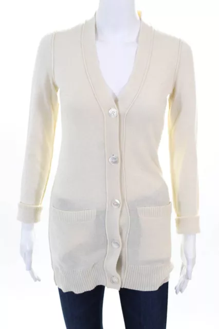 Nili Lotan Womens V Neck Button Cardigan Cream Size Extra Small