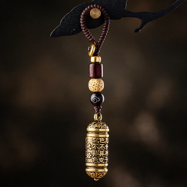 Brass Buddha Sutra Cylinder Pendant Keychain Hanging Necklace Pill Medicine Box