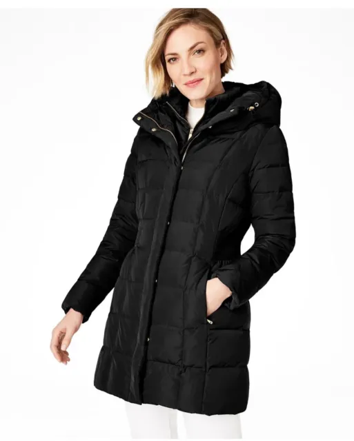 Cole Haan Womens Hooded Down Puffer Coat XS Black