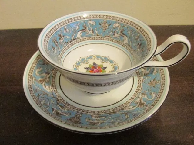 Wedgwood England Florentine Turquoise Blue Tea Cup And Saucer