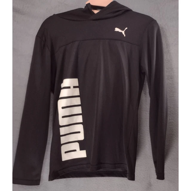 Puma Hooded Athletic Long Sleeve Black Pull Over Size Medium 10-12