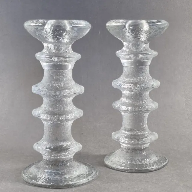 Pair 4 Ring Festivo Glass Candlesticks Timo Sarpeneva Iittala Finland Candle