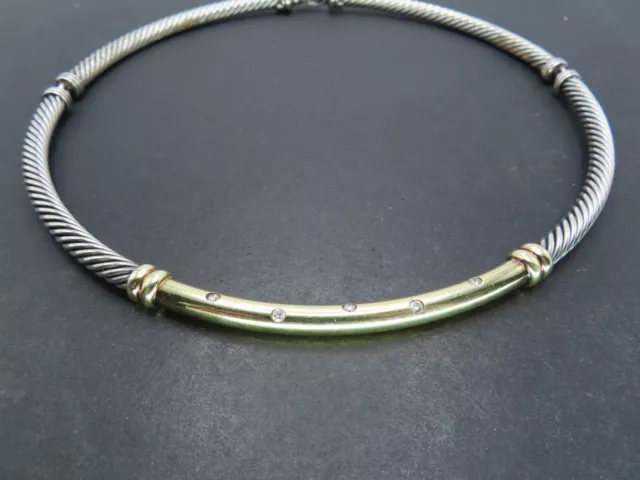 David Yurman Sterling Silver/14K Gold Diamond Cable Metro Choker Necklace, 16"