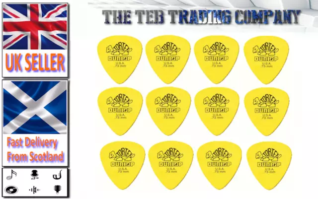 Dunlop Tortex Standard Guitar Pick Plectrum - Yellow 0.73mm - Pack Of 12