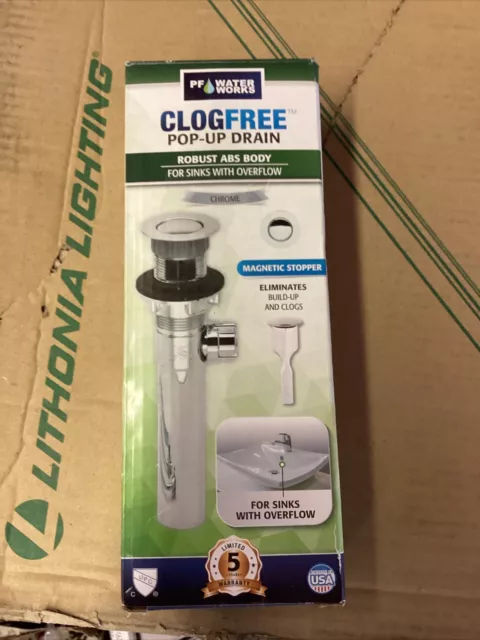 PF WaterWorks ClogFREE Never Clog Pop-Up Drain, Magnetic Stopper