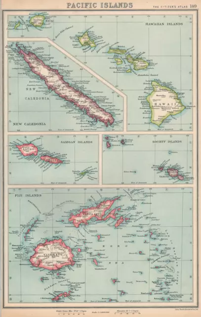 PACIFIC ISLANDS. Hawaii Samoa Society Islands Fiji New Caledonia 1924 old map