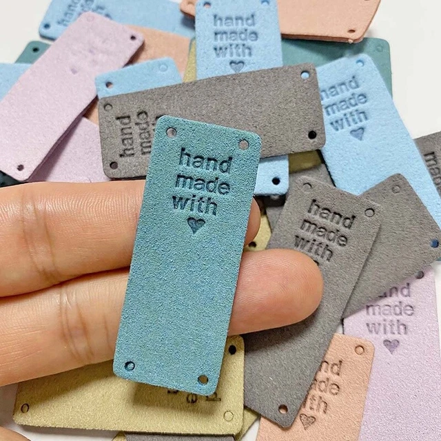 3X(50 Stck. Handgefertigte PU-Leder-Tags Handarbeit mit Liebe PU-Etiketten Kunstleder Nähen 3