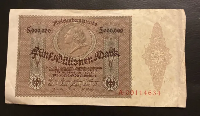 Original Billete de un Dólar 5 Millionen Marco 1923