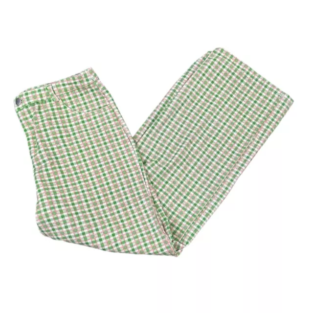 Le Lis Womens Pants Large Green Pink White Cotton Gingham Check Pockets Straight