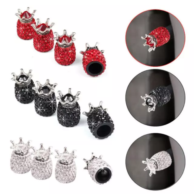 4x Chrome Crown Tyre Tire Valve Stems Air Dust Caps Cover Bling Car Accessory