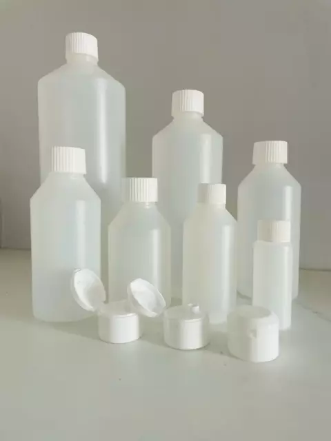 Natural HDPE Plastic Bottles & White SCREW Caps 30ml to 1Litre 24 HOUR DISPATCH