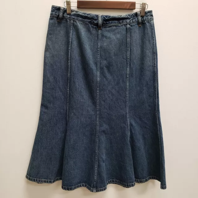 Lauren Jeans Co Womens Midi Flare Jean Skirt Size 10 Faded Blue Denim High Rise 2