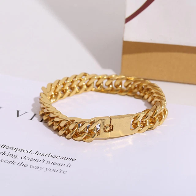 Titanium Steel Chain Bracelet Gold Punk Fashion for Anniversary Couple Men