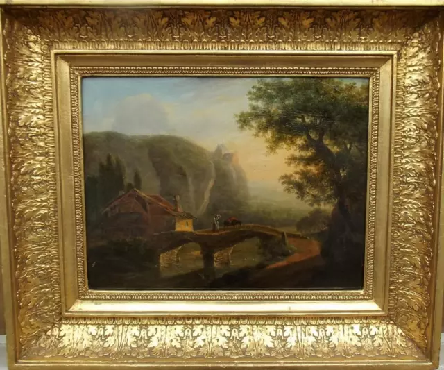 ANTIQUE OIL PAINTING Flemish Old Master 18th Century Sunset INDISTINCTLY SIGNED