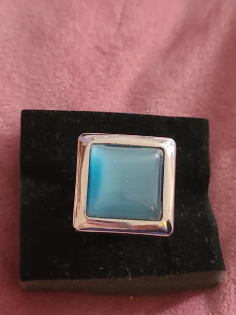 Large Silvertone Blue Stone Statement Cocktail Ring Size Q