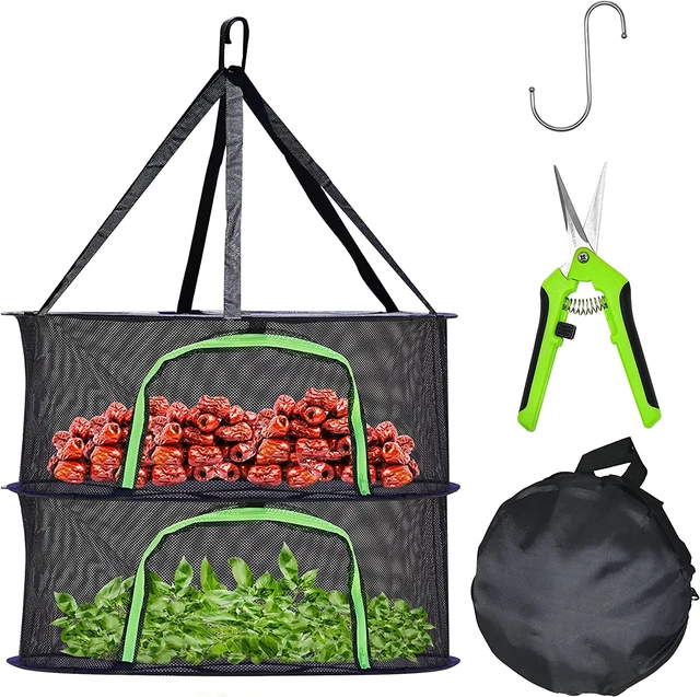 Herb Drying Rack Food Dehydrator Plant Hanging Mesh U Shape 2 Layers Collapsible