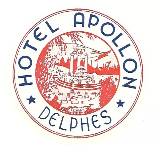 Authentic Vintage Luggage Label ~ HOTEL APOLLON ~ Delphes, Greece