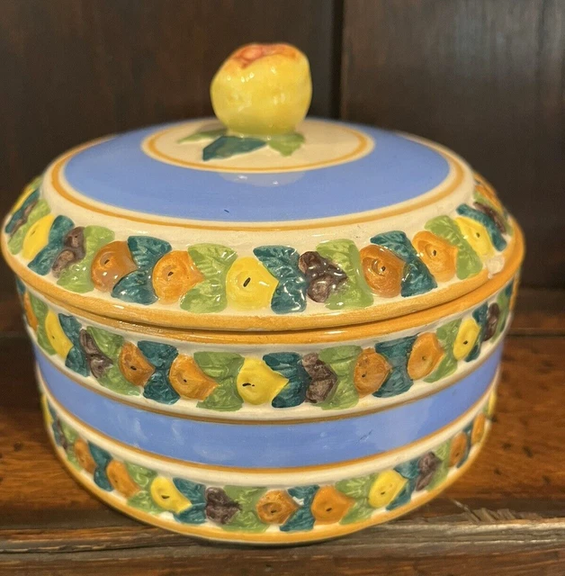 Vintage Della Robbia Style Italian Majolica Covered Dish