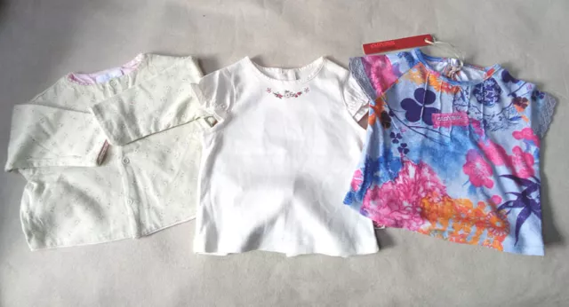 lot bébé fille 3 mois Jacadi Sergent Major Clayeux tee shirt neufs  gilet fleurs