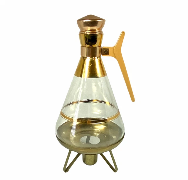 Vintage INLAND Glass 8 Cup Coffee Carafe & Warmer - Gold Trim Heat Proof