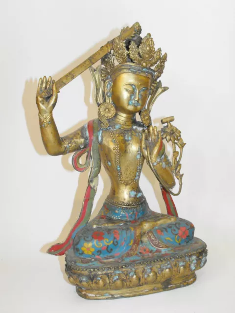 sehr schöne alte Manjushri Cloisonne Figur 43 cm 5260 Gramm