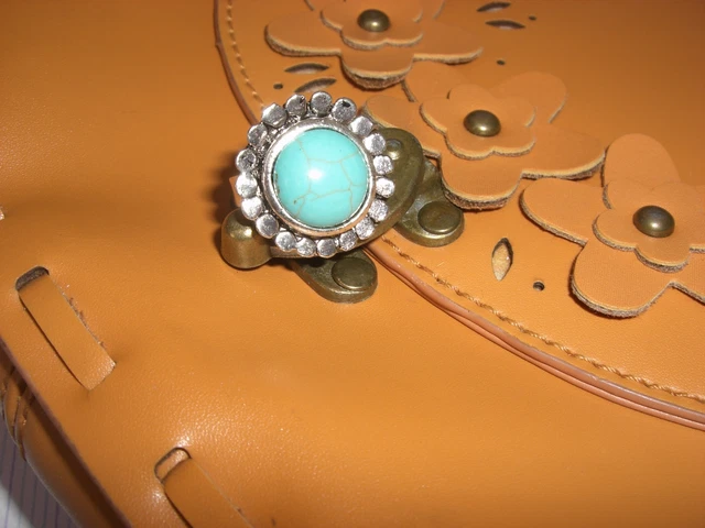 Bague Tibétaine Style Ethnique Avec Turquoise Reconstituée - Taille Flexible, Alliage, Neuve