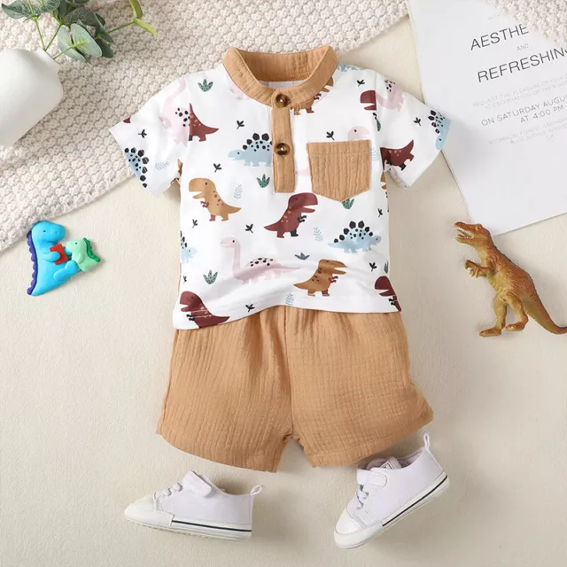 Baby Toddler Boys Dinosaur Outfits Short Sleeve T-shirt Top Shorts Set Clothes