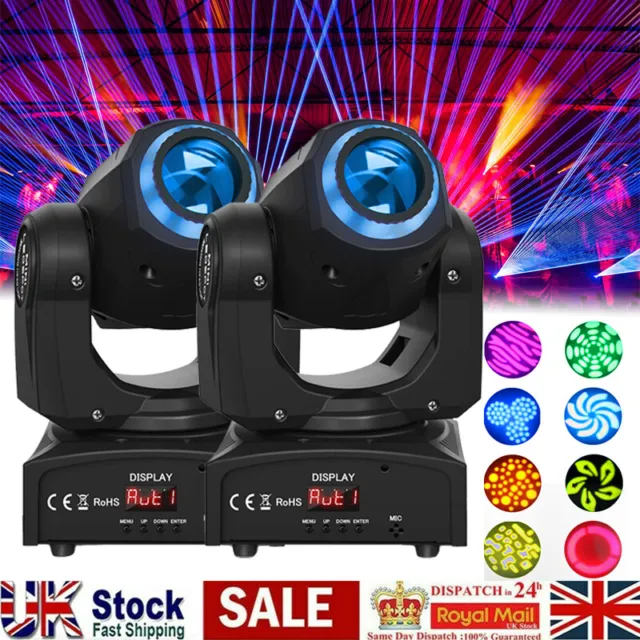 2X RGBW Moving Head Beam Light 120W LED 8Gobo Stage Spot Lighting DMX Disco Show