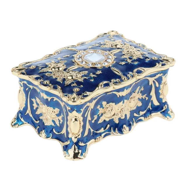 Vintage Rectangle Trinket Jewelry Boxes Metal Gift Storage Organizer Blue