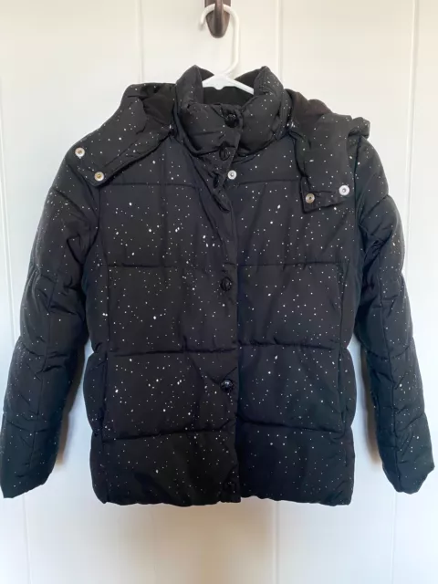 Gap Kids Girls Black Hooded Puffer Jacket w/ Silver Dots Size M